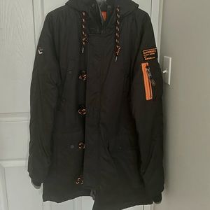 NWT Superdry Microfiber Parka Black & Orange Size L Male